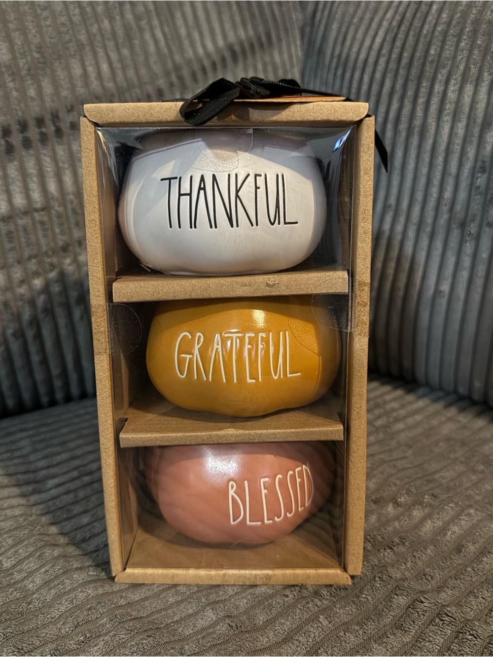 Rae Dunn Pumpkin Shaped Ramekins- Set of 3- “Thankful, Blessed, Grateful” NWT